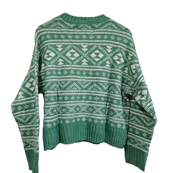 American Eagle Fair Isle Nordic Knit Sweater Green and White Size L - Picture 5 of 6